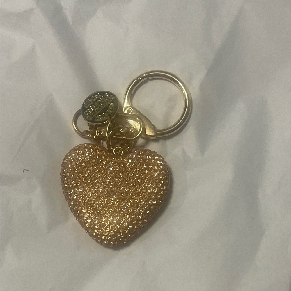 Rose Gold Heart Keychain with Rhinestones